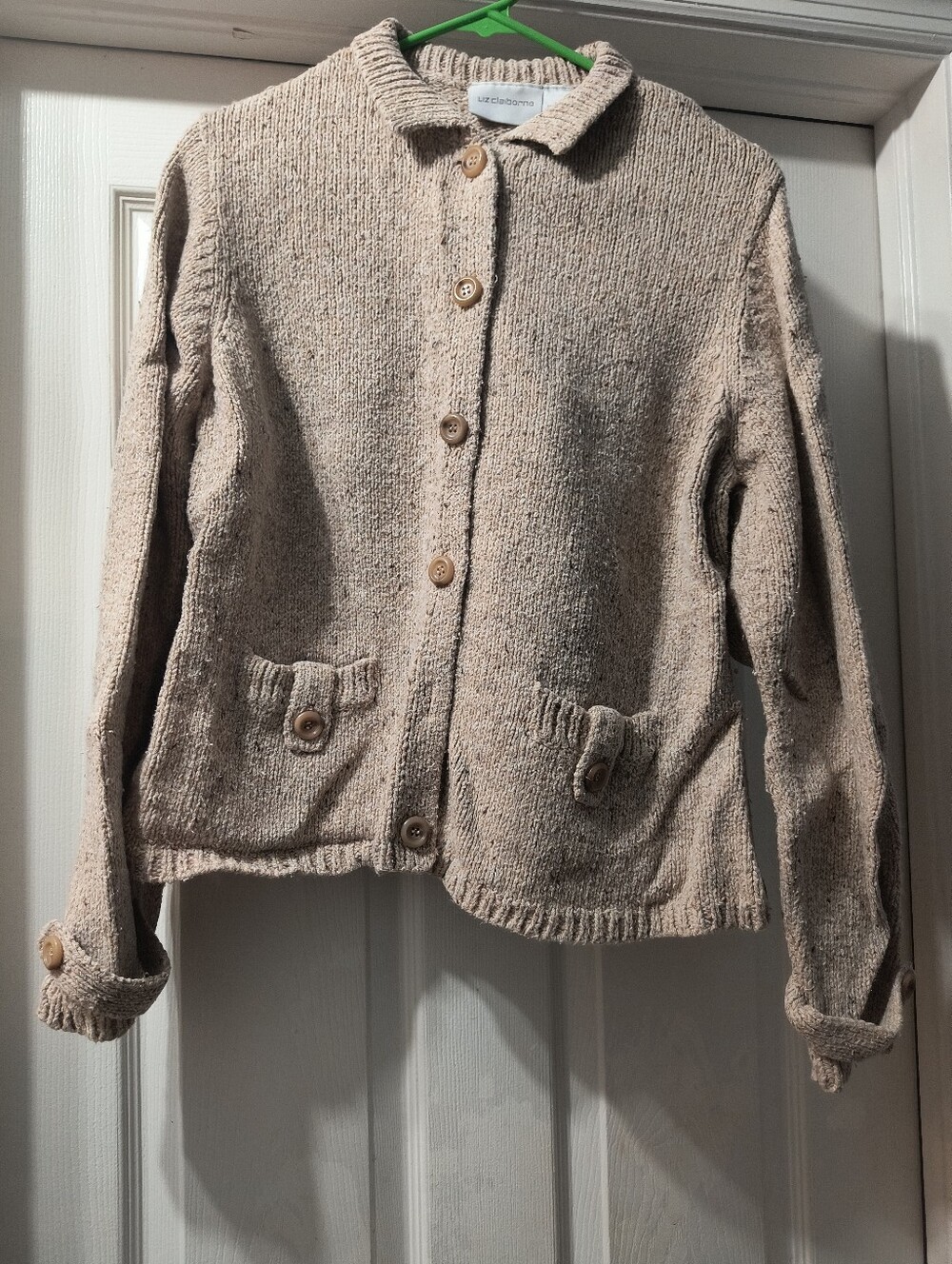 Liz Claiborne Neutral Beige Knit Button-Front Sweater size XL